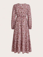Blossom | Women's Floral Maxi Dress Long Sleeve Round Neck