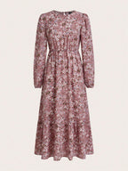 Blossom | Women's Floral Maxi Dress Long Sleeve Round Neck