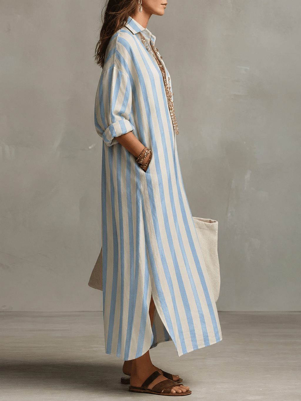 Xara | Women's Striped Collared Maxi Shirt Dress