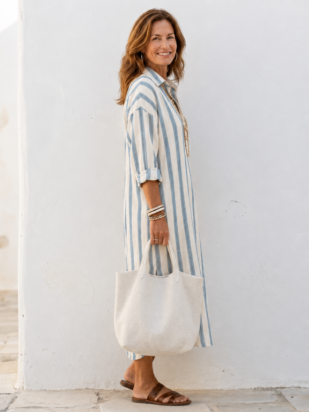 Imara | Women's Striped Midi Shirt Dress