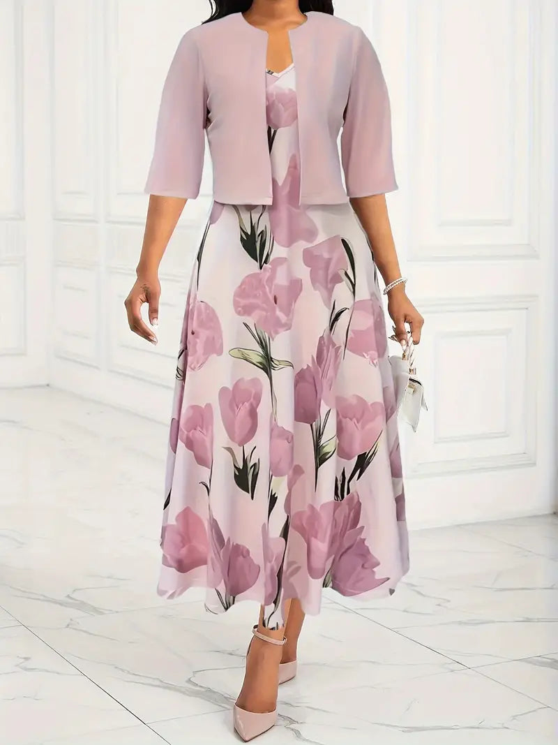 Adrianna | Women's Floral Maxi Dress Set with Cardigan