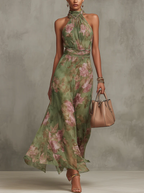 Azura | Women's Floral Halter Neck Maxi Dress
