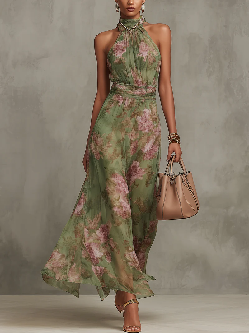 Azura | Women's Floral Halter Neck Maxi Dress