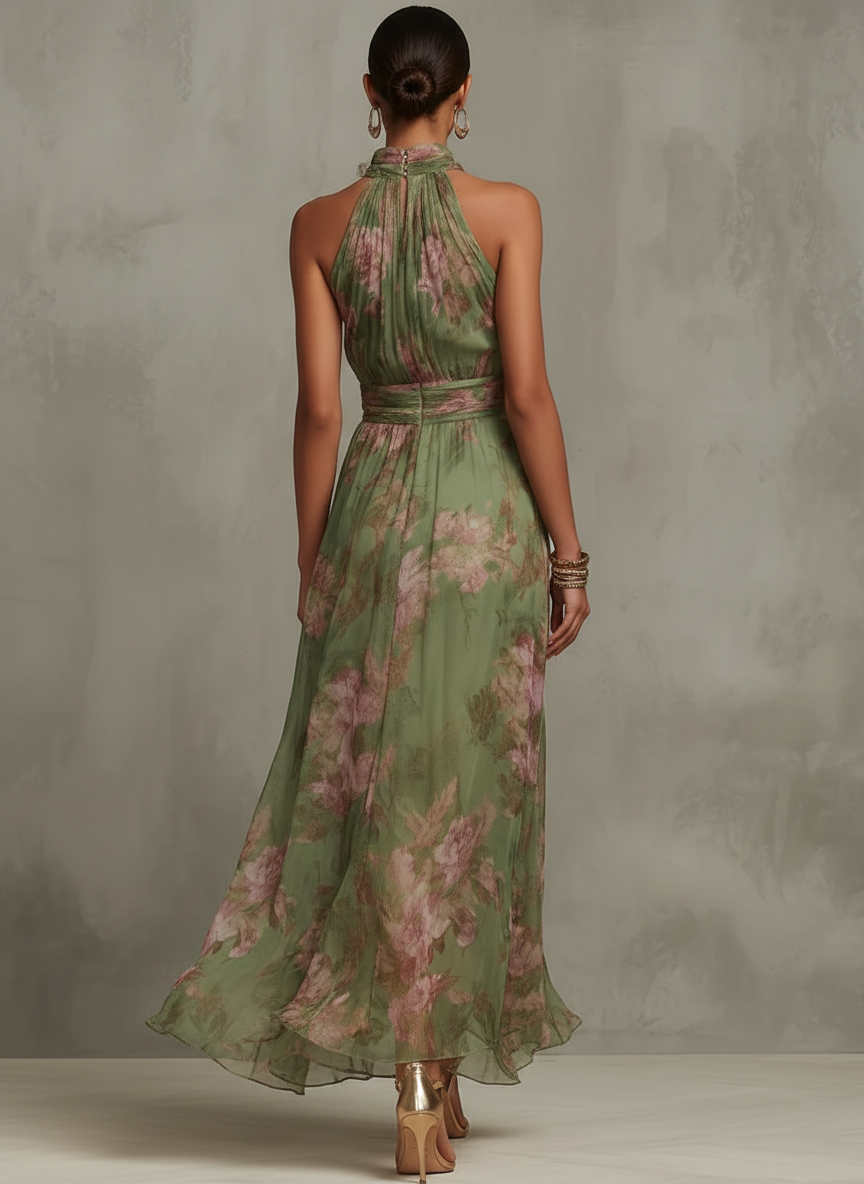 Azura | Women's Floral Halter Neck Maxi Dress