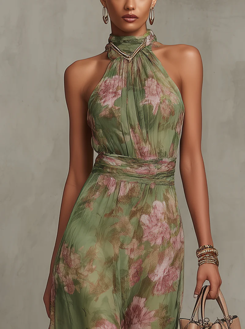 Azura | Women's Floral Halter Neck Maxi Dress