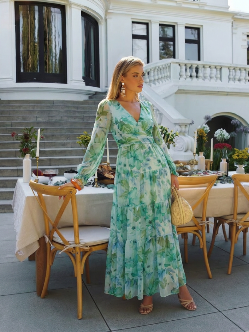 Camellia | Women's Floral Wrap Long Sleeve Maxi Dress