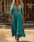 Esmeralda | Women's Embroidered V Neck Maxi Dress