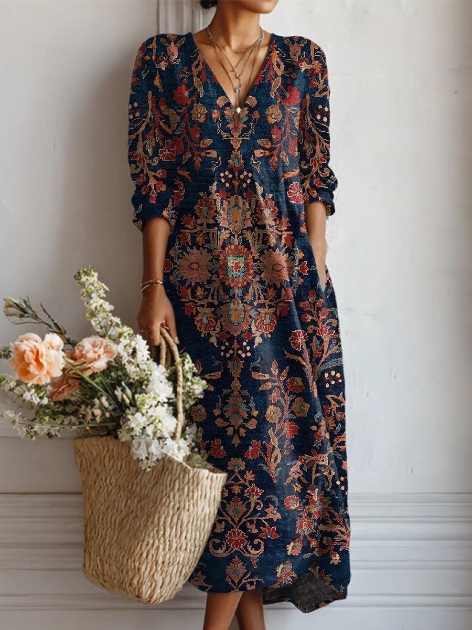 Estella | Women's Floral V-Neck Midi Dress