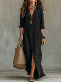 Evangelyn | Women's Button Down V-Neck Maxi Dress