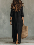 Evangelyn | Women's Button Down V-Neck Maxi Dress