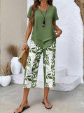 Evelira | Women's Leaf Print Two Piece Wide Leg Set