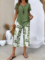 Evelira | Women's Leaf Print Two Piece Wide Leg Set