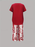 Evelira | Women's Leaf Print Two Piece Wide Leg Set