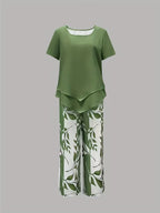 Evelira | Women's Leaf Print Two Piece Wide Leg Set