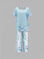 Evelira | Women's Leaf Print Two Piece Wide Leg Set