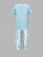 Evelira | Women's Leaf Print Two Piece Wide Leg Set