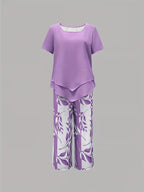 Evelira | Women's Leaf Print Two Piece Wide Leg Set