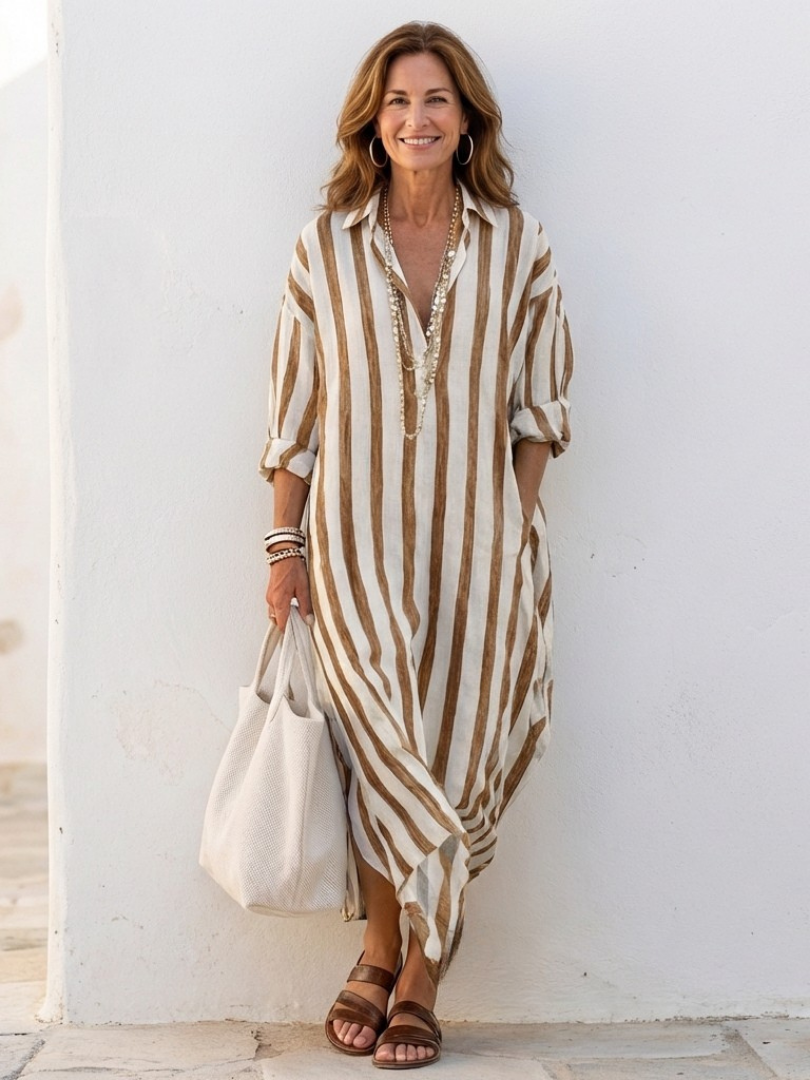 Imara | Women's Striped Midi Shirt Dress