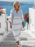 Indira | Women's Embroidered V-Neck Long Sleeve Maxi Dress