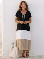 Iolanthe | Women's V Neck Colour Block Midi Dress