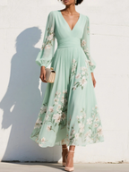 Iphigenia | Women's Floral V-Neck Long Sleeve Midi Dress