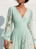 Iphigenia | Women's Floral V-Neck Long Sleeve Midi Dress