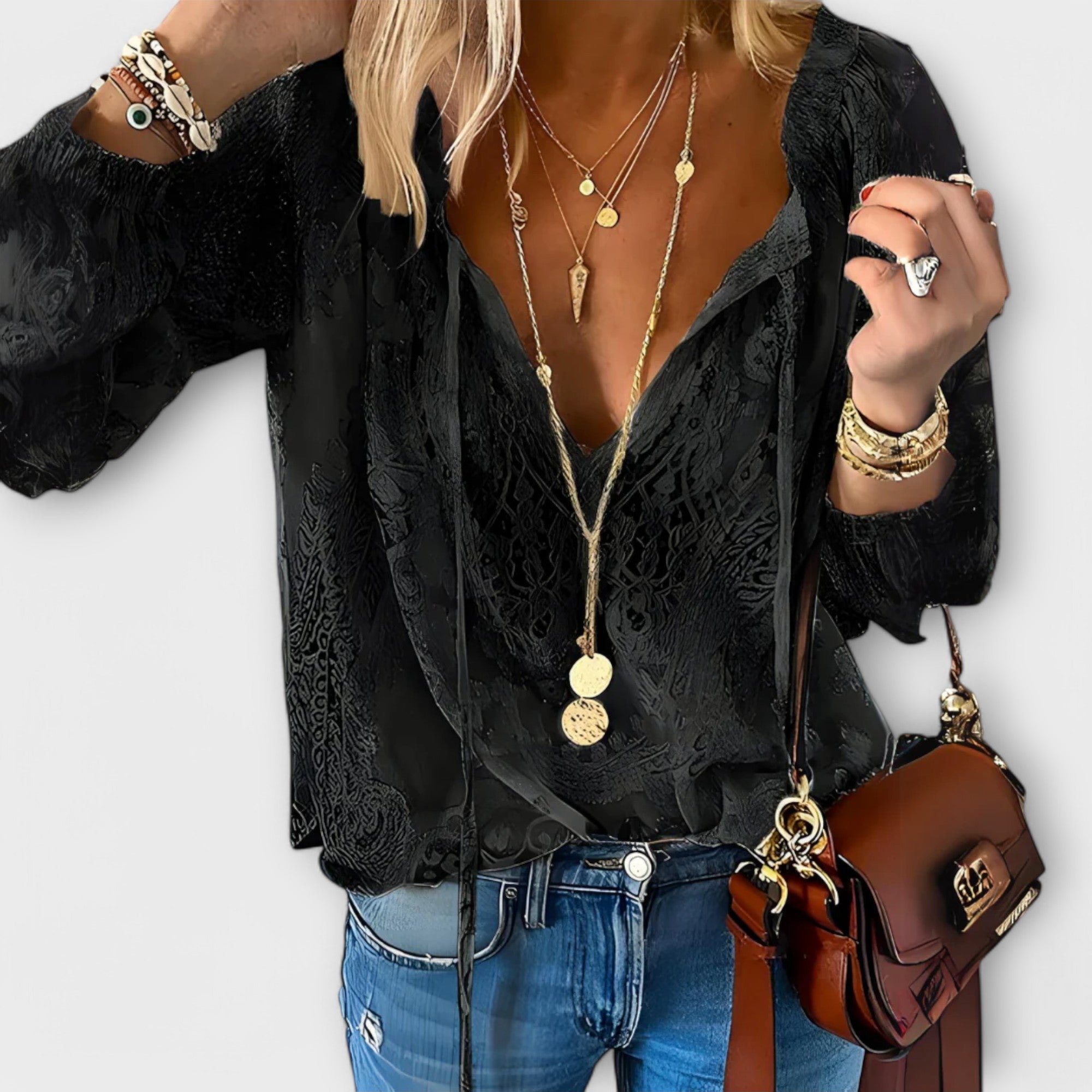 Isabeau | Women's Lace V-Neck Long Sleeve Blouse