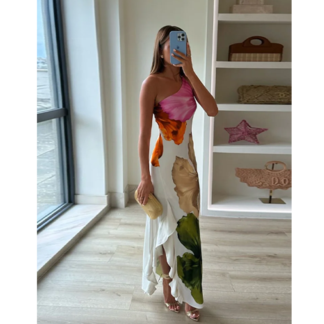 Leocadia | Women's Floral One Shoulder Maxi Dress