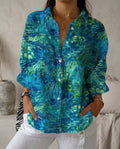 Lysithia | Women's Peacock Print Button Front Shirt