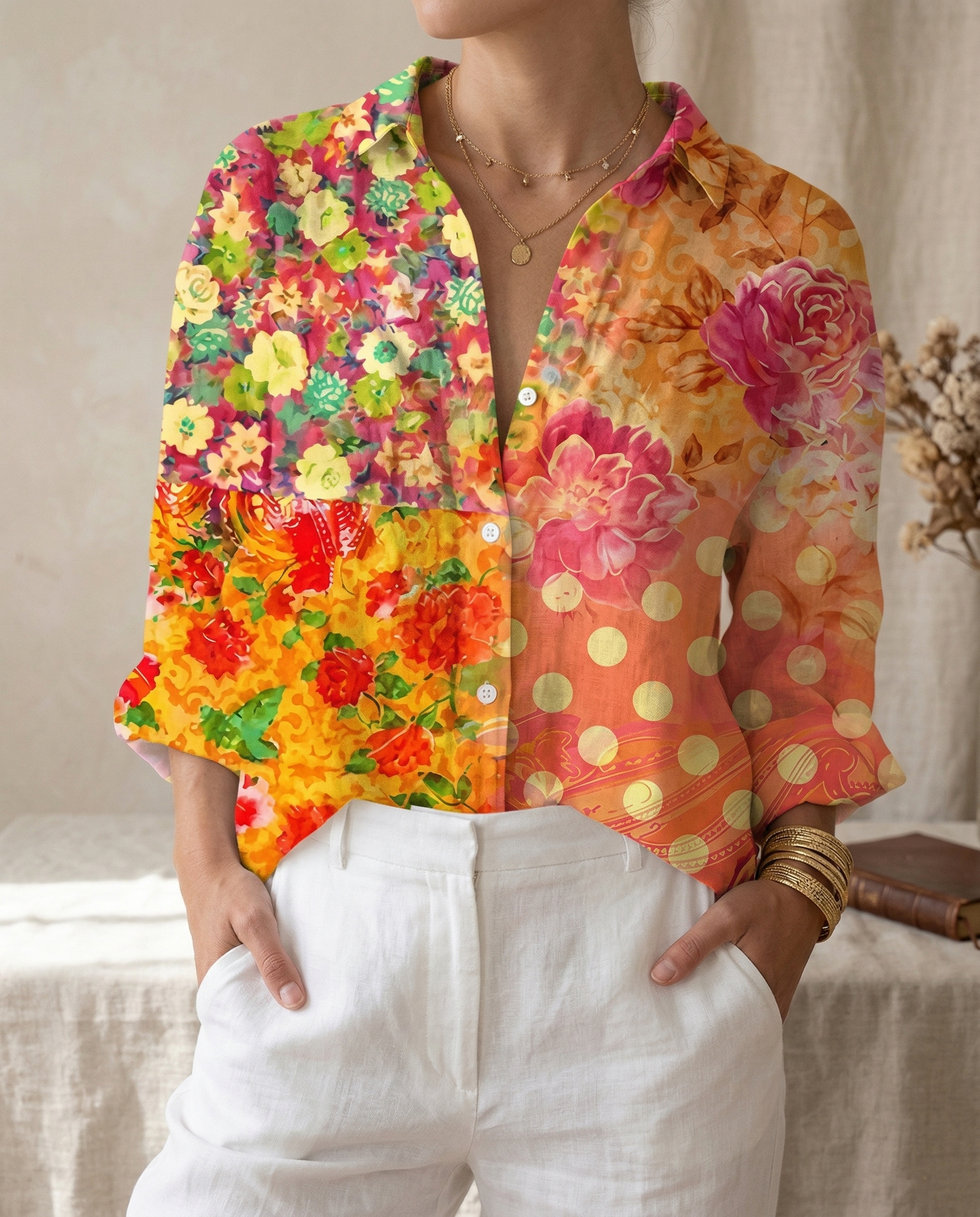 Lysithia | Women's Peacock Print Button Front Shirt