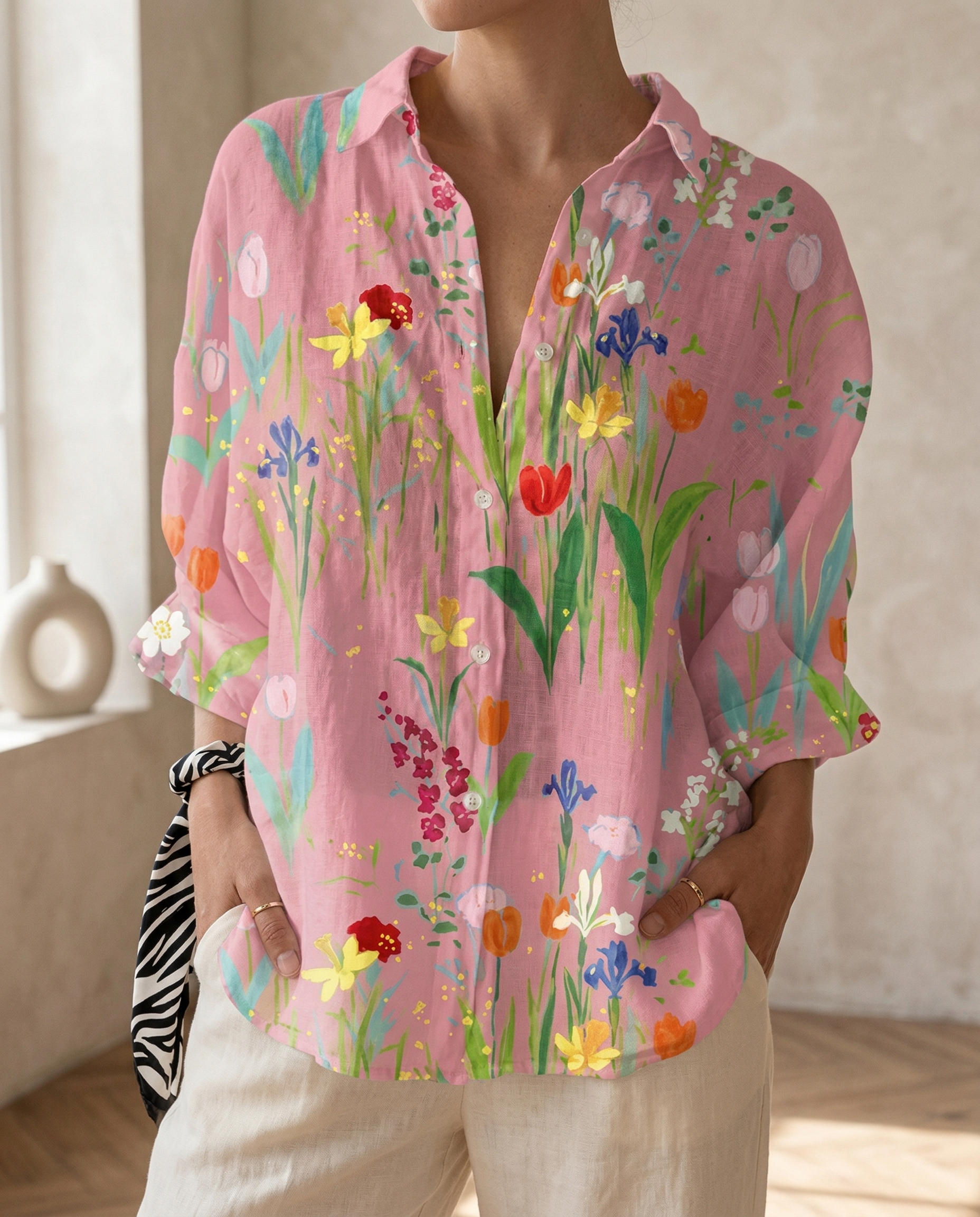 Lysithia | Women's Peacock Print Button Front Shirt