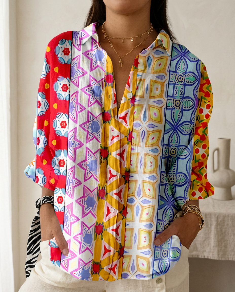 Lysithia | Women's Peacock Print Button Front Shirt