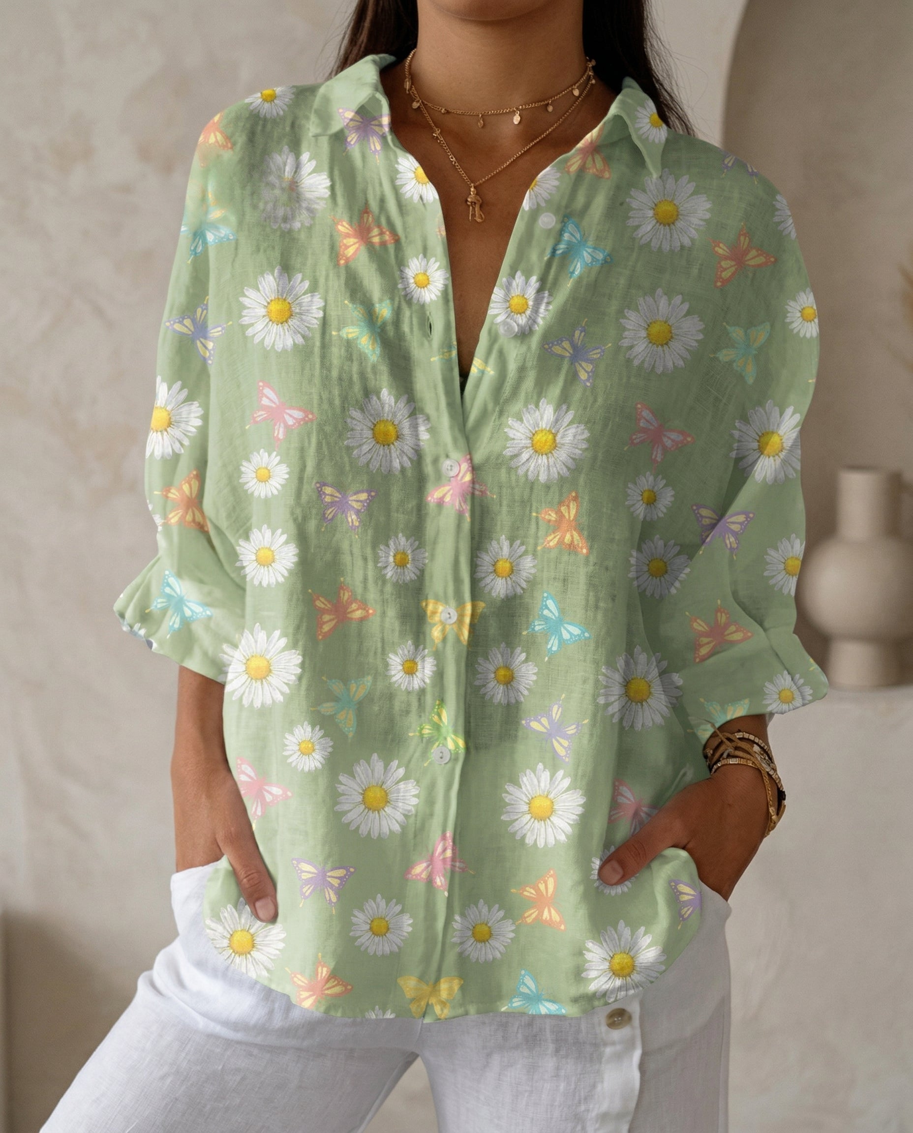 Lysithia | Women's Peacock Print Button Front Shirt
