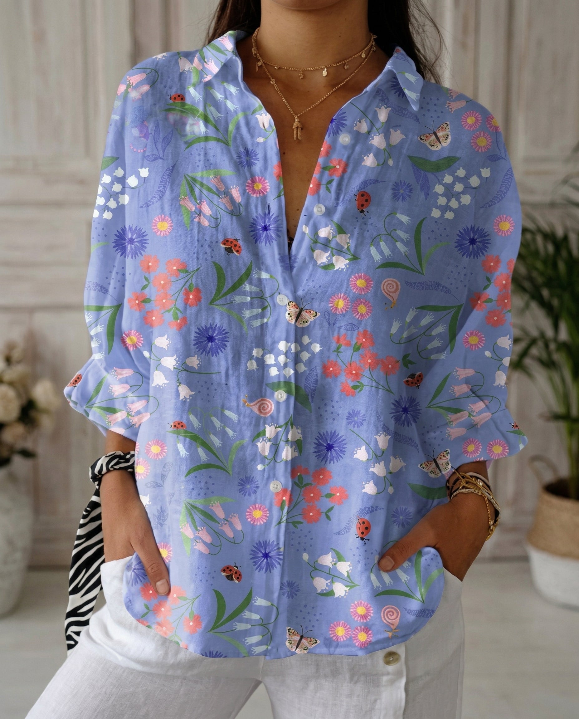 Lysithia | Women's Peacock Print Button Front Shirt