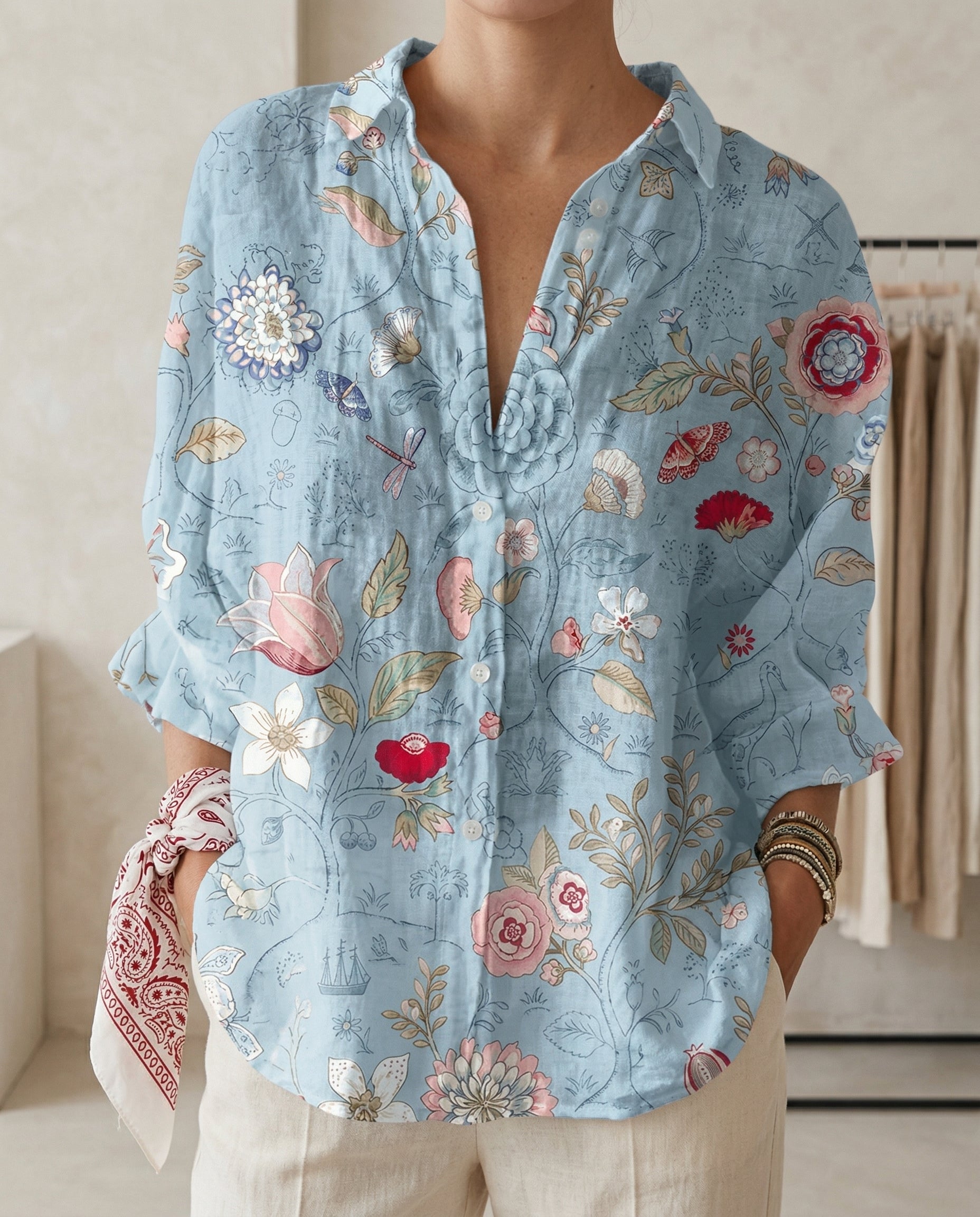 Lysithia | Women's Peacock Print Button Front Shirt