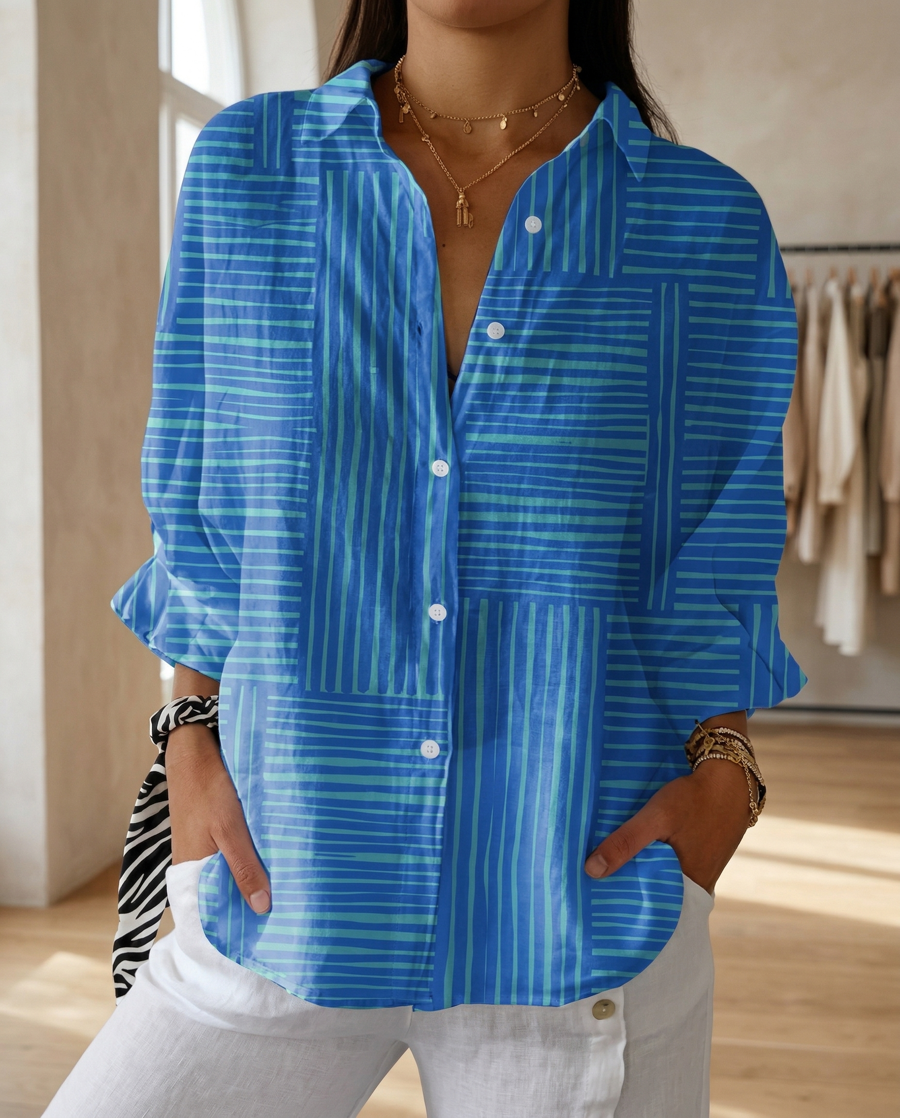 Lysithia | Women's Peacock Print Button Front Shirt
