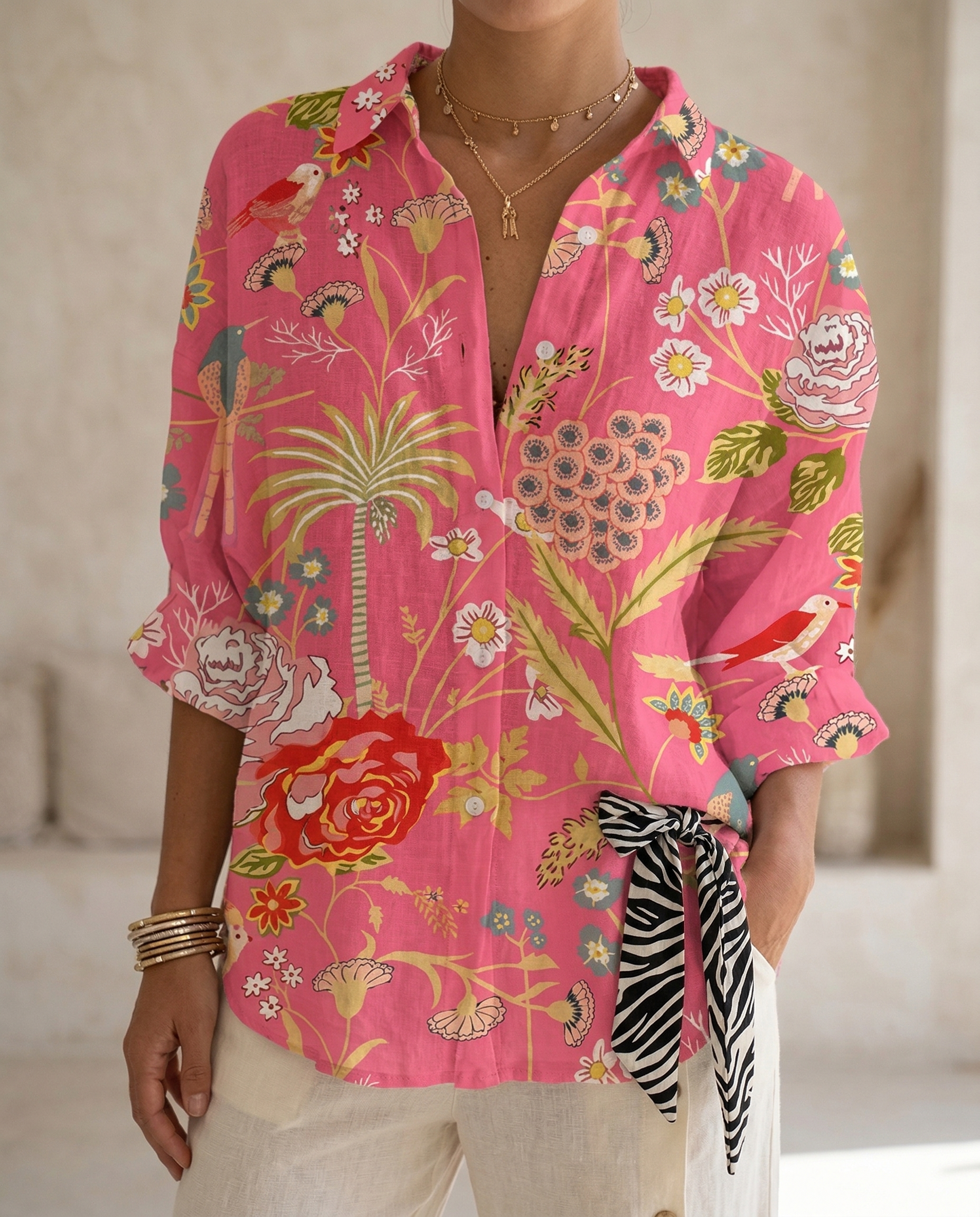 Lysithia | Women's Peacock Print Button Front Shirt
