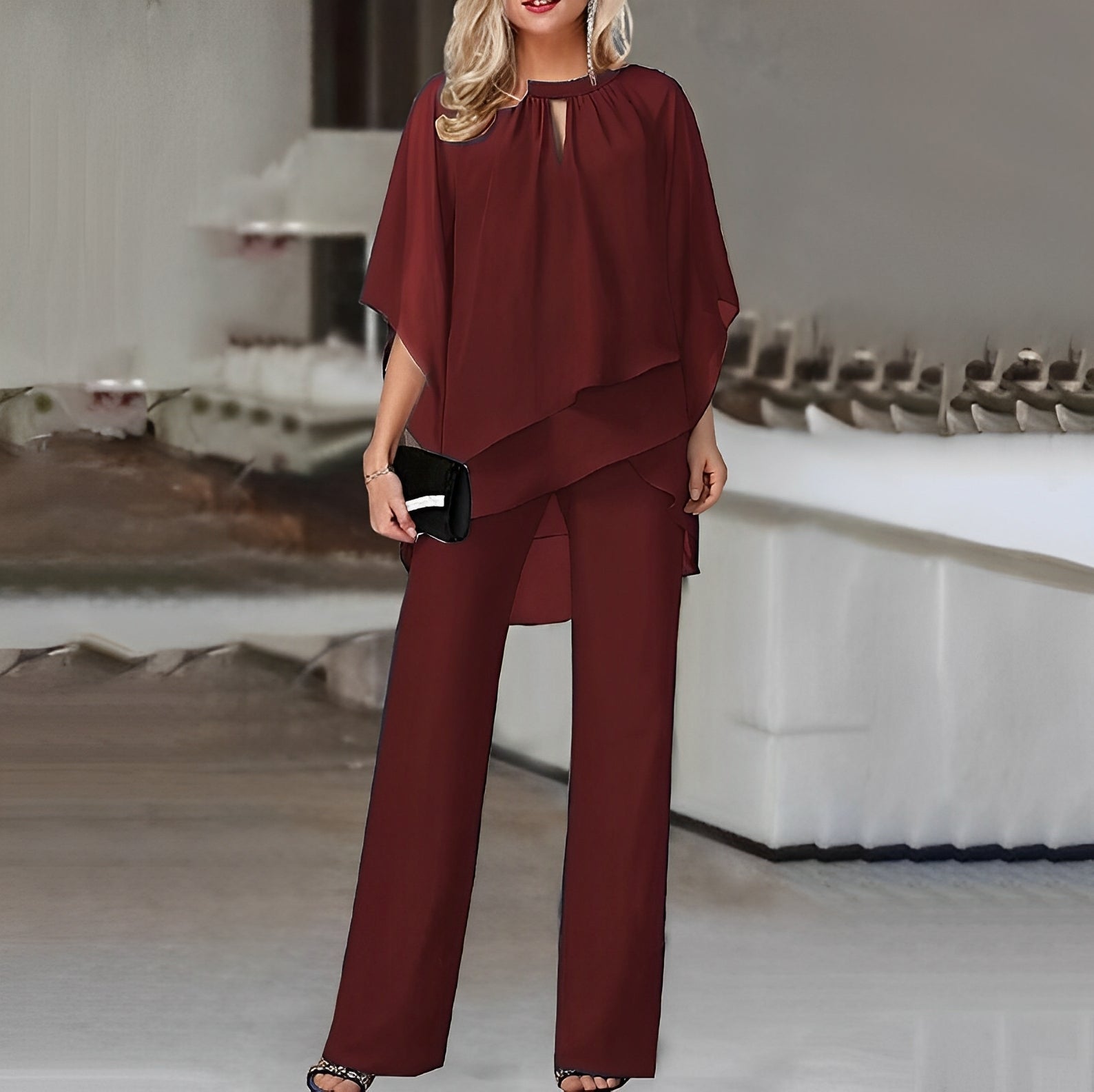 Maxine | Women's Cape Top Wide Leg Pants Set
