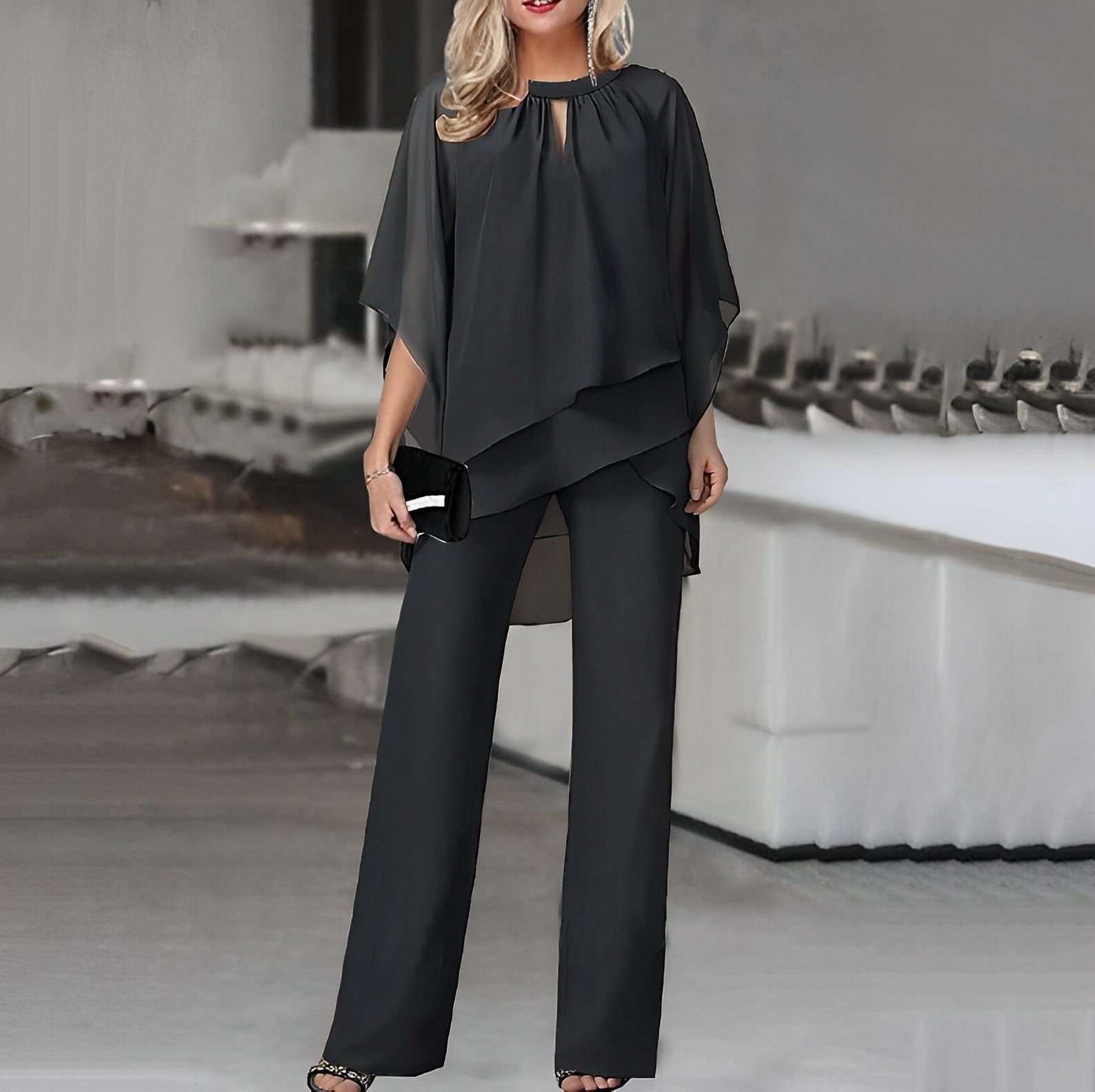 Maxine | Women's Cape Top Wide Leg Pants Set