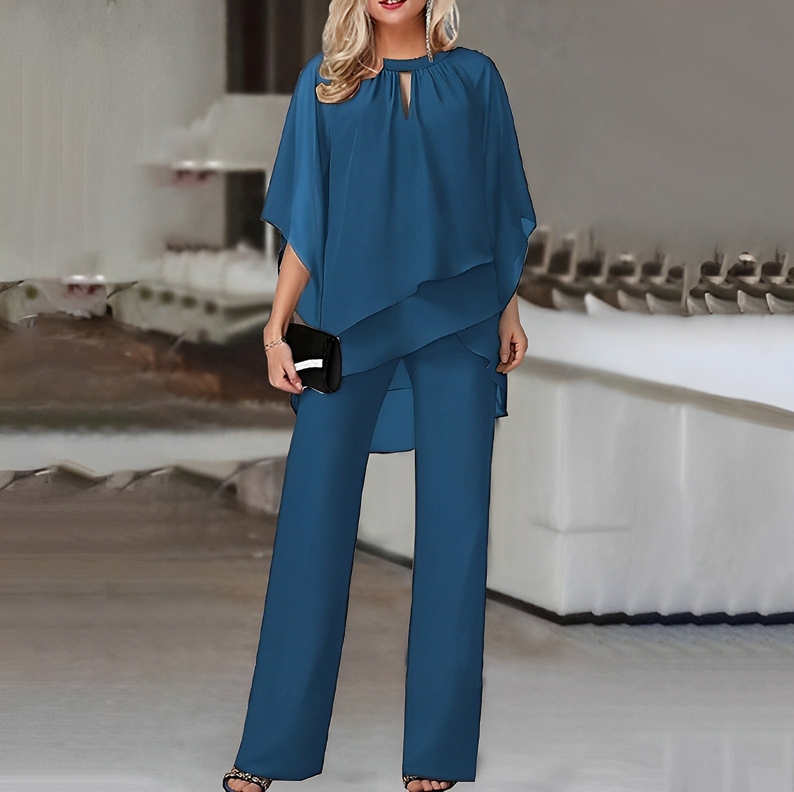Maxine | Women's Cape Top Wide Leg Pants Set