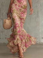 Rosalyn | Women's Floral Mock Neck Puff Sleeve Maxi Dress