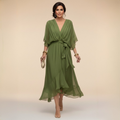 Roxanna | Women's V Neck Wrap Midi Dress