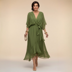 Roxanna | Women's V Neck Wrap Midi Dress