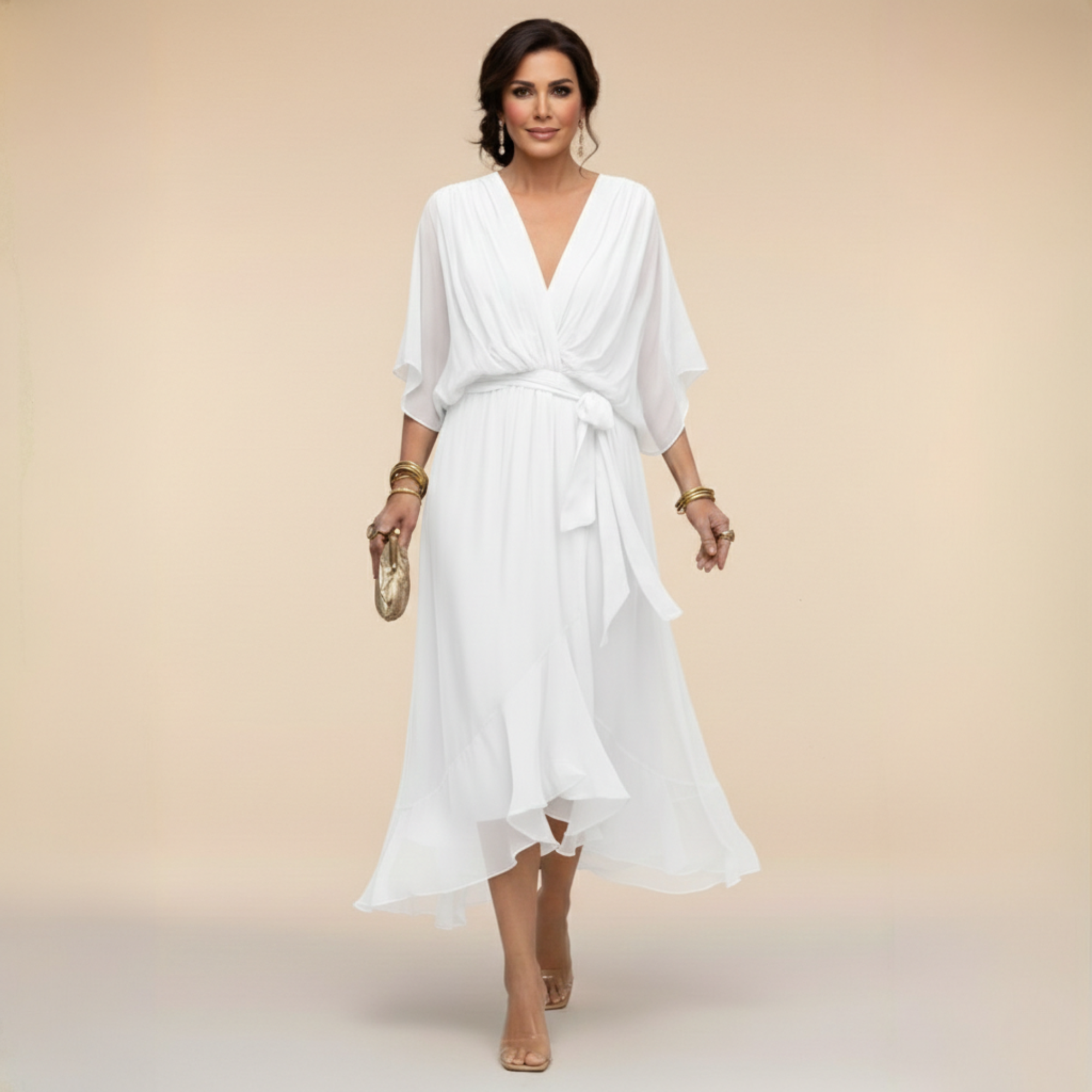 Roxanna | Women's V Neck Wrap Midi Dress