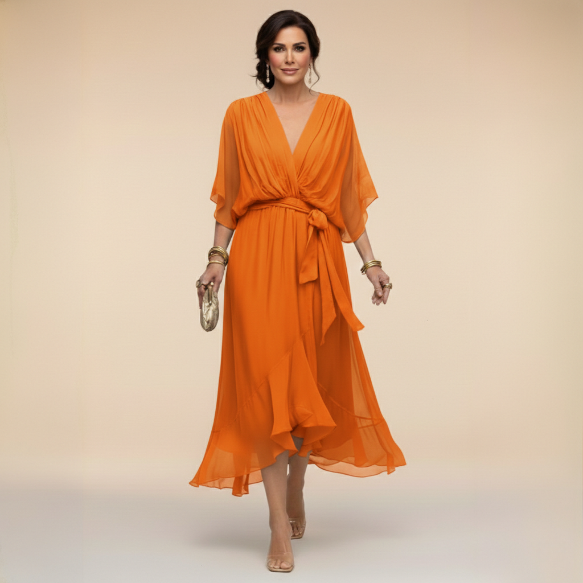 Roxanna | Women's V Neck Wrap Midi Dress