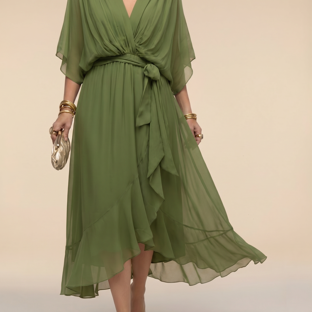 Roxanna | Women's V Neck Wrap Midi Dress