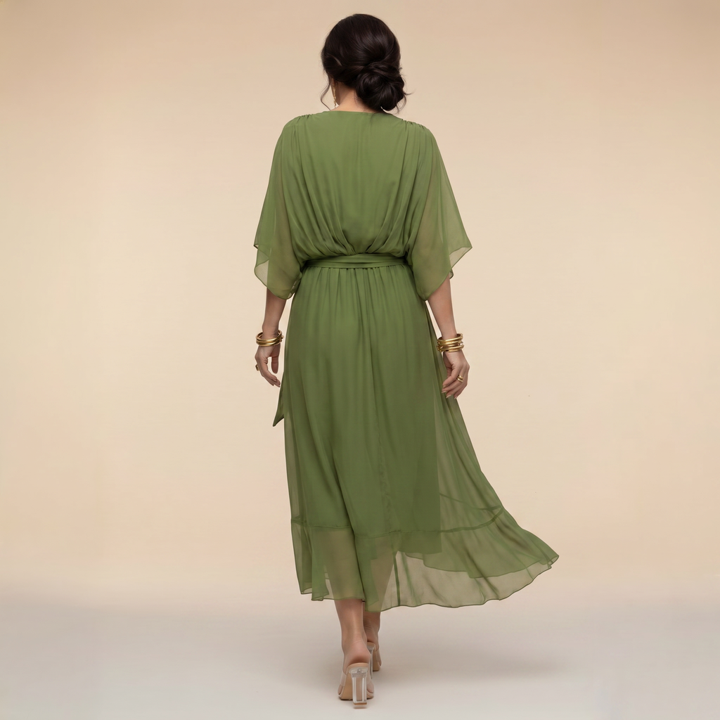 Roxanna | Women's V Neck Wrap Midi Dress