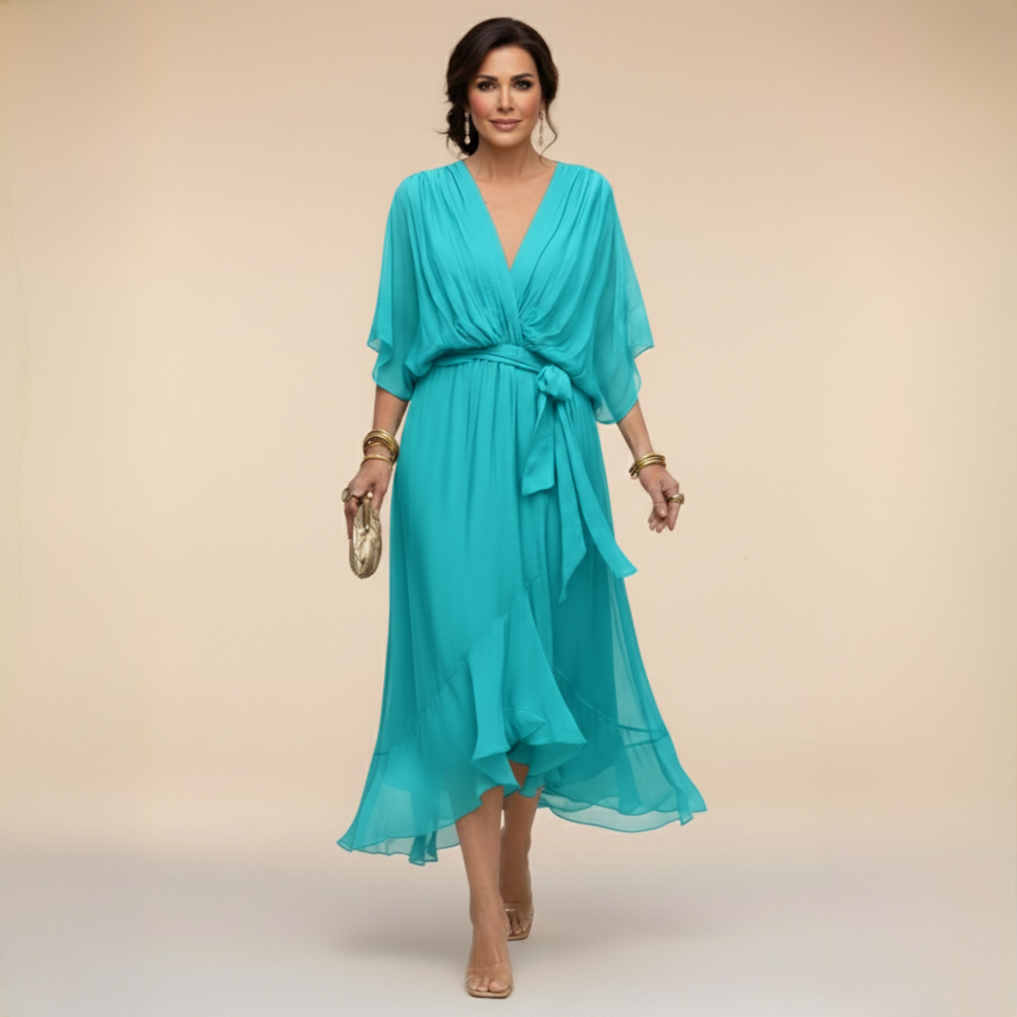 Roxanna | Women's V Neck Wrap Midi Dress