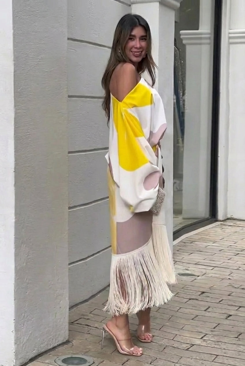 Saskia | Women's One Shoulder Fringe Midi Set