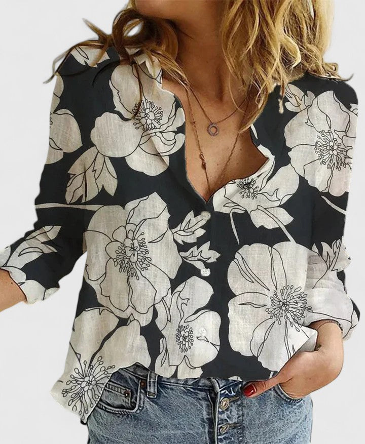 Sylviana | Women's Floral V-Neck Long Sleeve Blouse